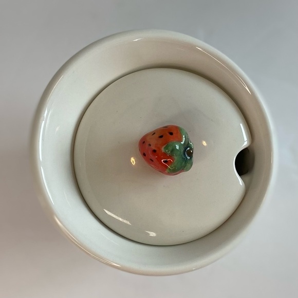 Vintage Strawberry Condiment Jelly Jam Jar With Lid Red Green And White - Picture 3 of 8